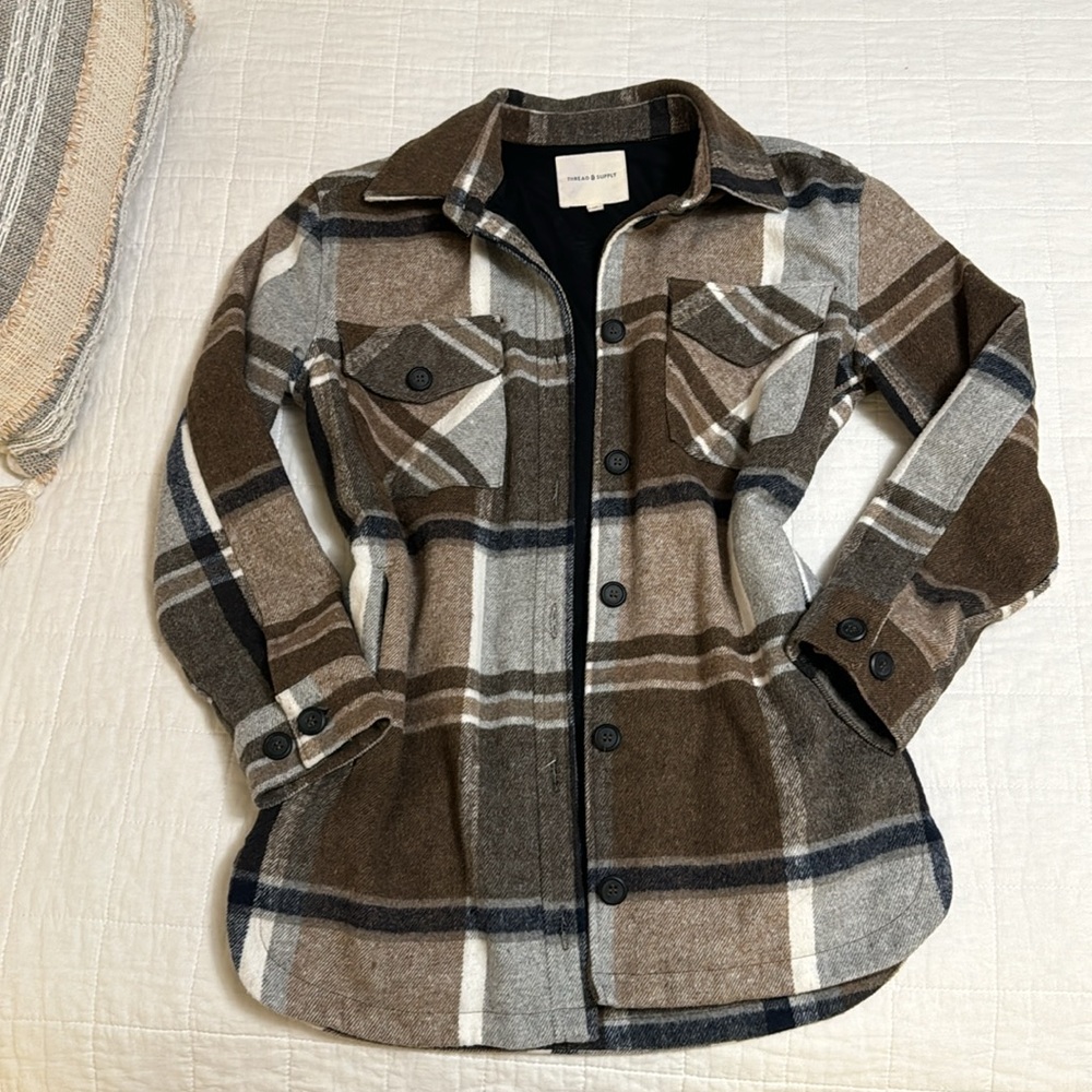 Button up plaid flannel shacket